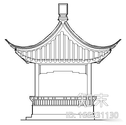 某古建四角亭建筑施工图cad施工图下载【ID:166231130】