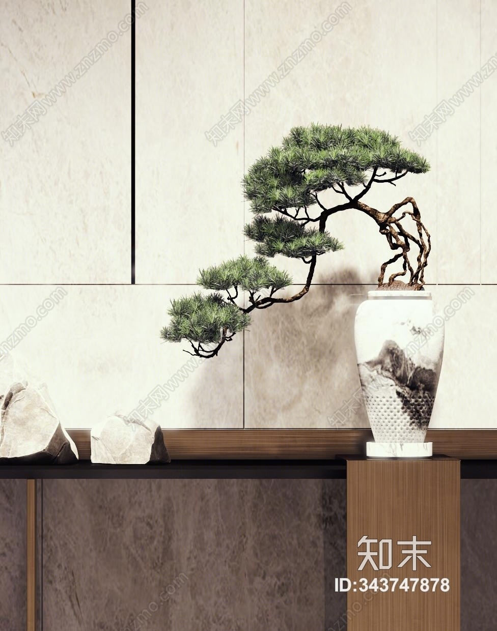 新中式盆景3D模型下载【ID:343747878】