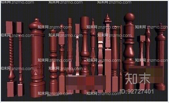 现代红色木艺栏杆3D模型下载【ID:92727401】