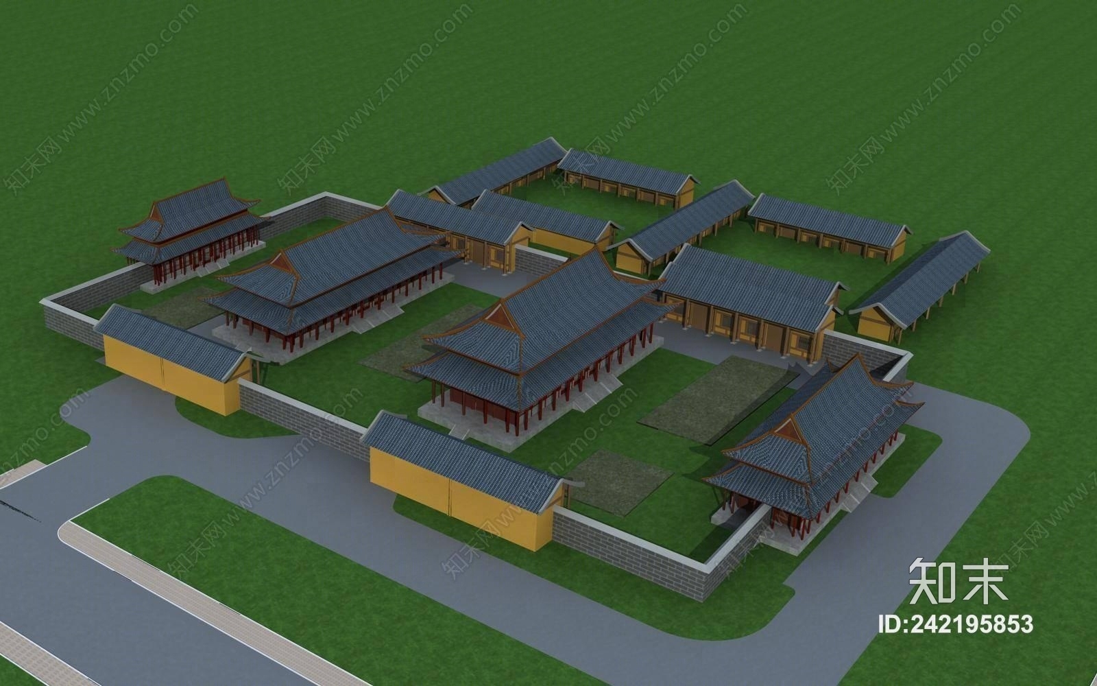 中式古建筑寺庙3D模型下载【ID:242195853】