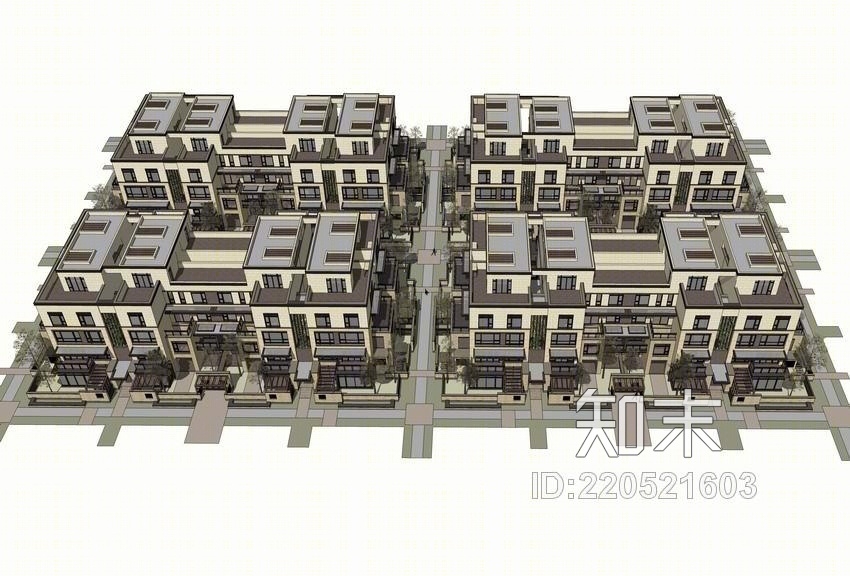 现代叠拼别墅SU模型下载【ID:220521603】