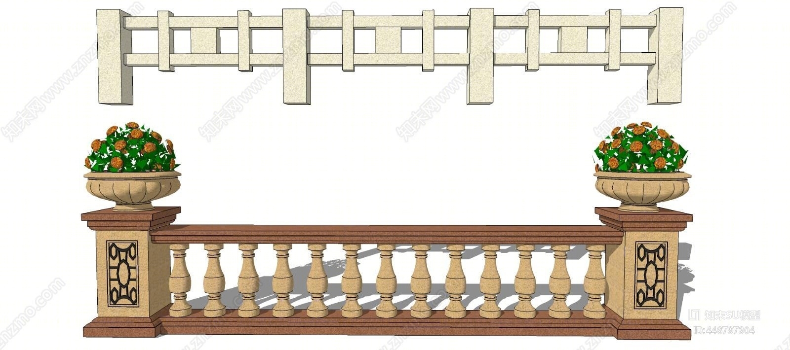 现代石材栏杆SU模型下载【ID:446797304】