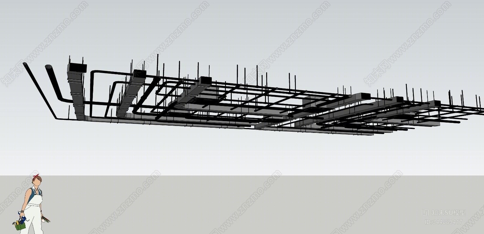 工业风格天花管道SU模型下载【ID:344889417】