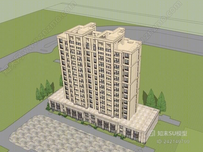 新古典中高层住宅SU模型下载【ID:242140700】