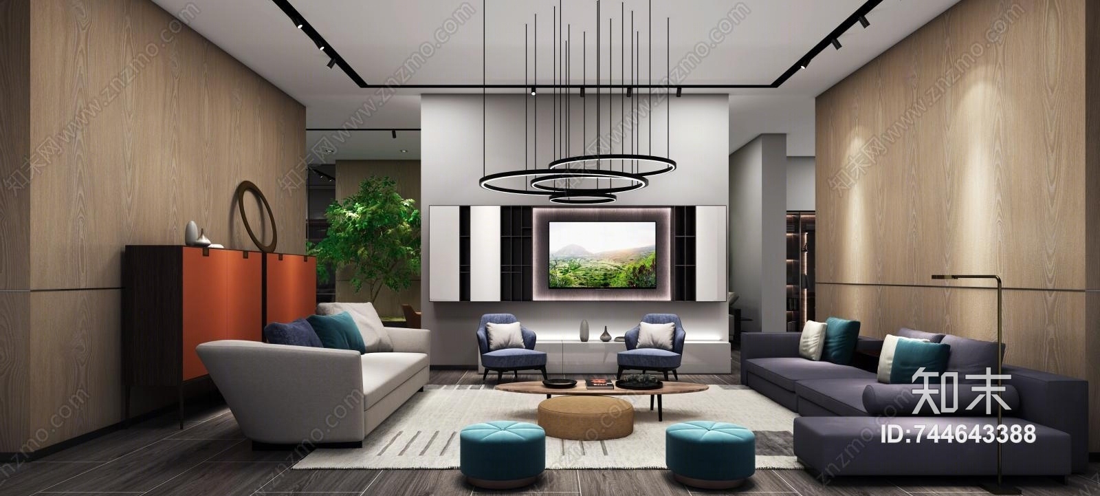 现代沙发茶几组合3D模型下载【ID:744643388】