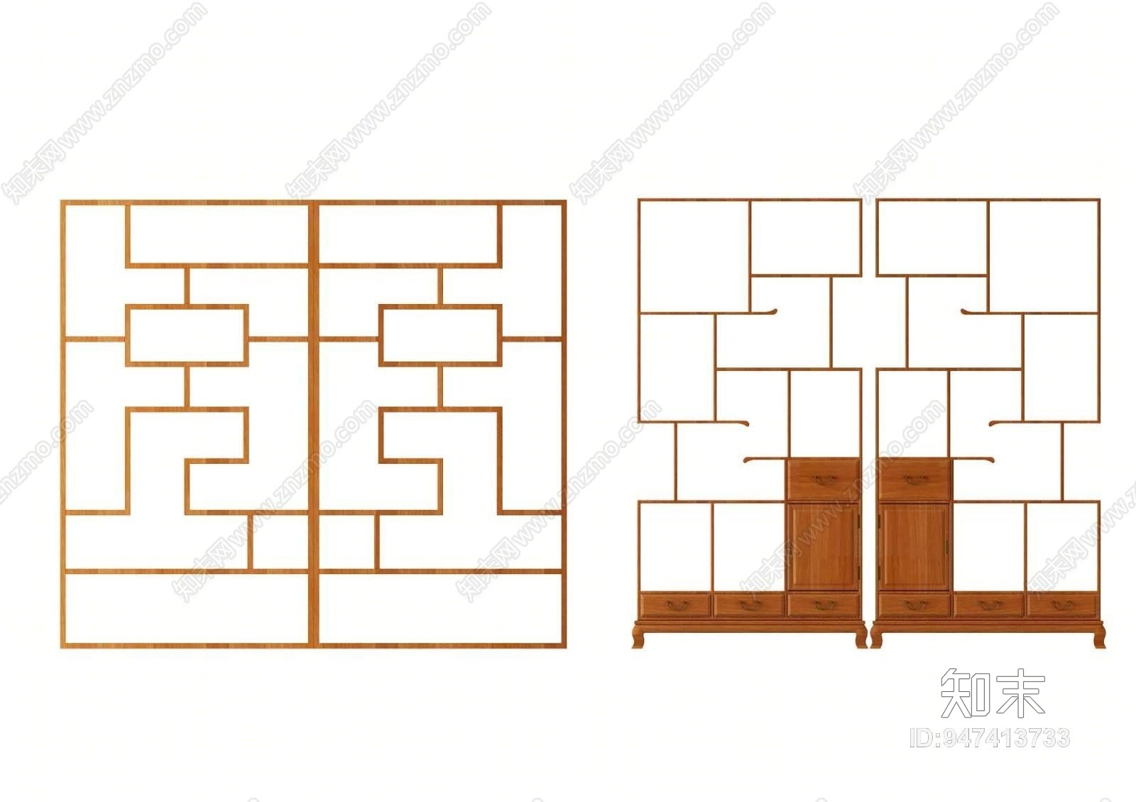 中式博古架3D模型下载【ID:947413733】