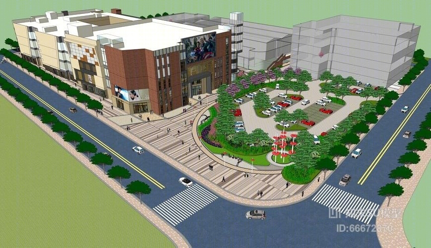 商业广场停车场景观SU模型下载【ID:66672870】
