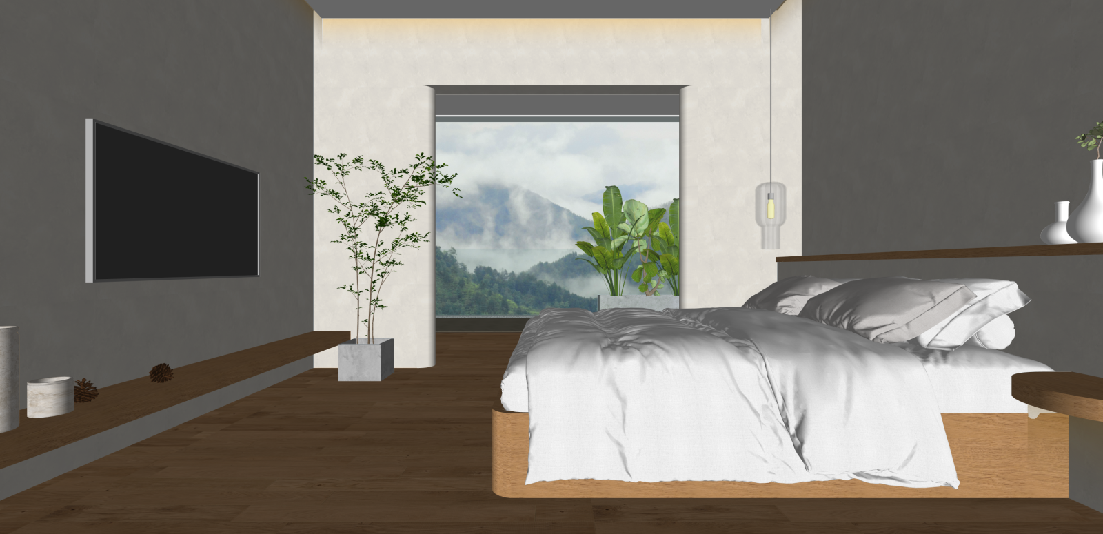 侘寂酒店客房SU模型下载【ID:1216037905】