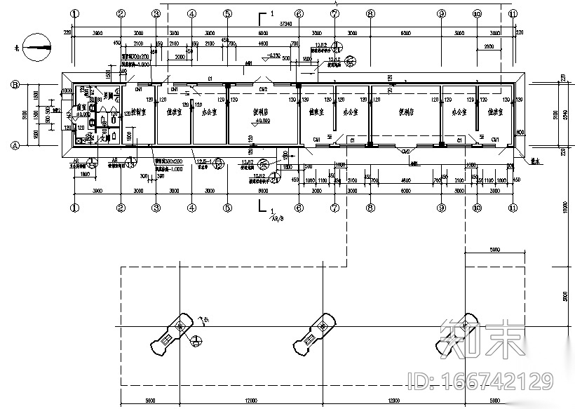 一层砖混加油、加气站全套施工图（罩棚网架）cad施工图下载【ID:166742129】