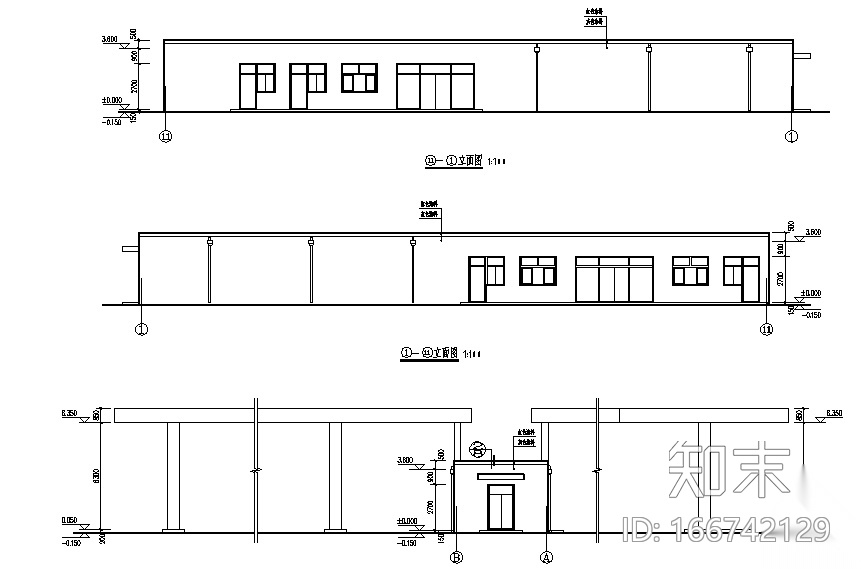 一层砖混加油、加气站全套施工图（罩棚网架）cad施工图下载【ID:166742129】