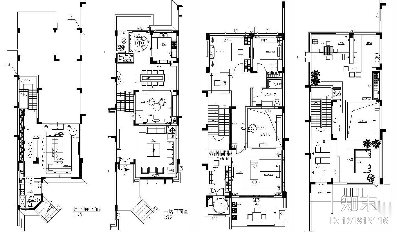 [江苏]三层别墅样板房装修图施工图下载【ID:161915116】