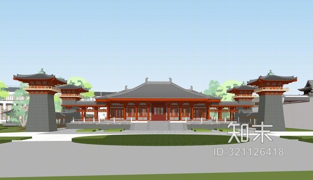 汉唐风庙宇+中式多层住宅SU模型下载【ID:321126418】