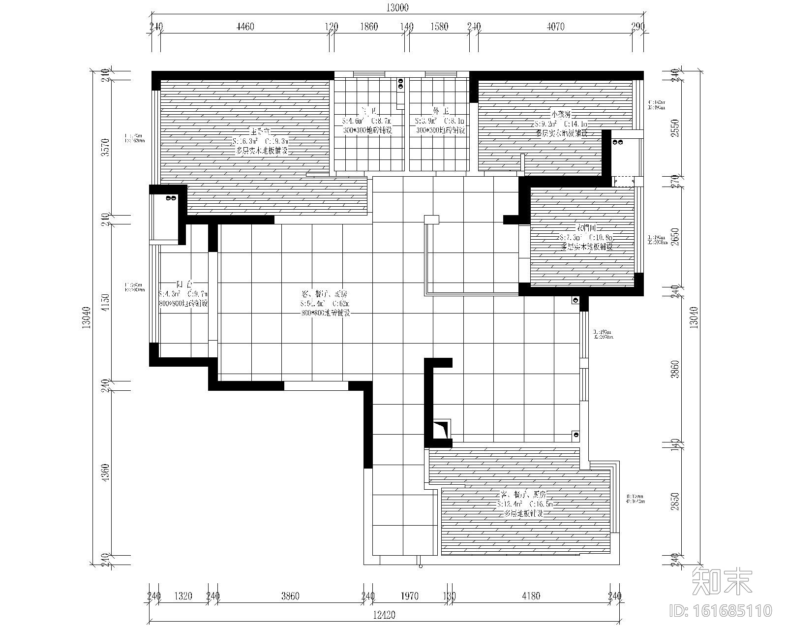 中央华城F3三居室样板房室内装修全套施工图施工图下载【ID:161685110】