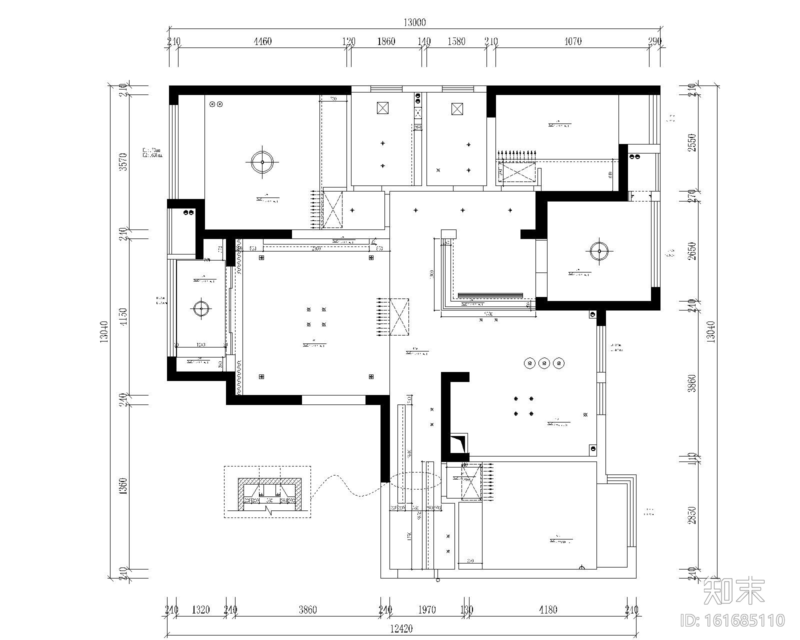 中央华城F3三居室样板房室内装修全套施工图施工图下载【ID:161685110】