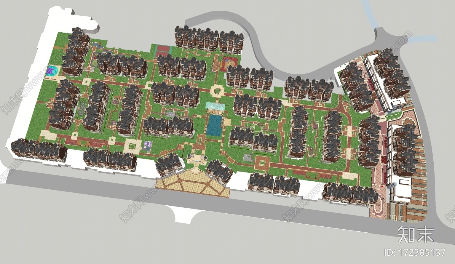 英式住宅小区景观SU模型下载【ID:172385137】