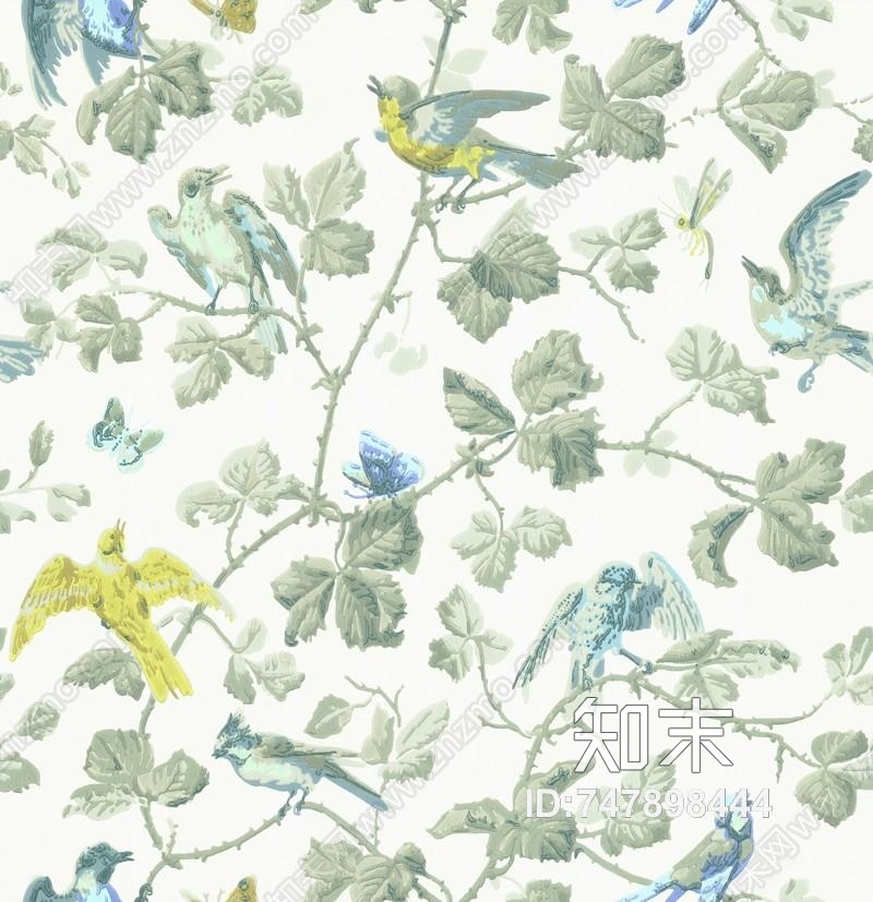 田园地中海欧式碎花墙纸贴图下载【ID:747898444】