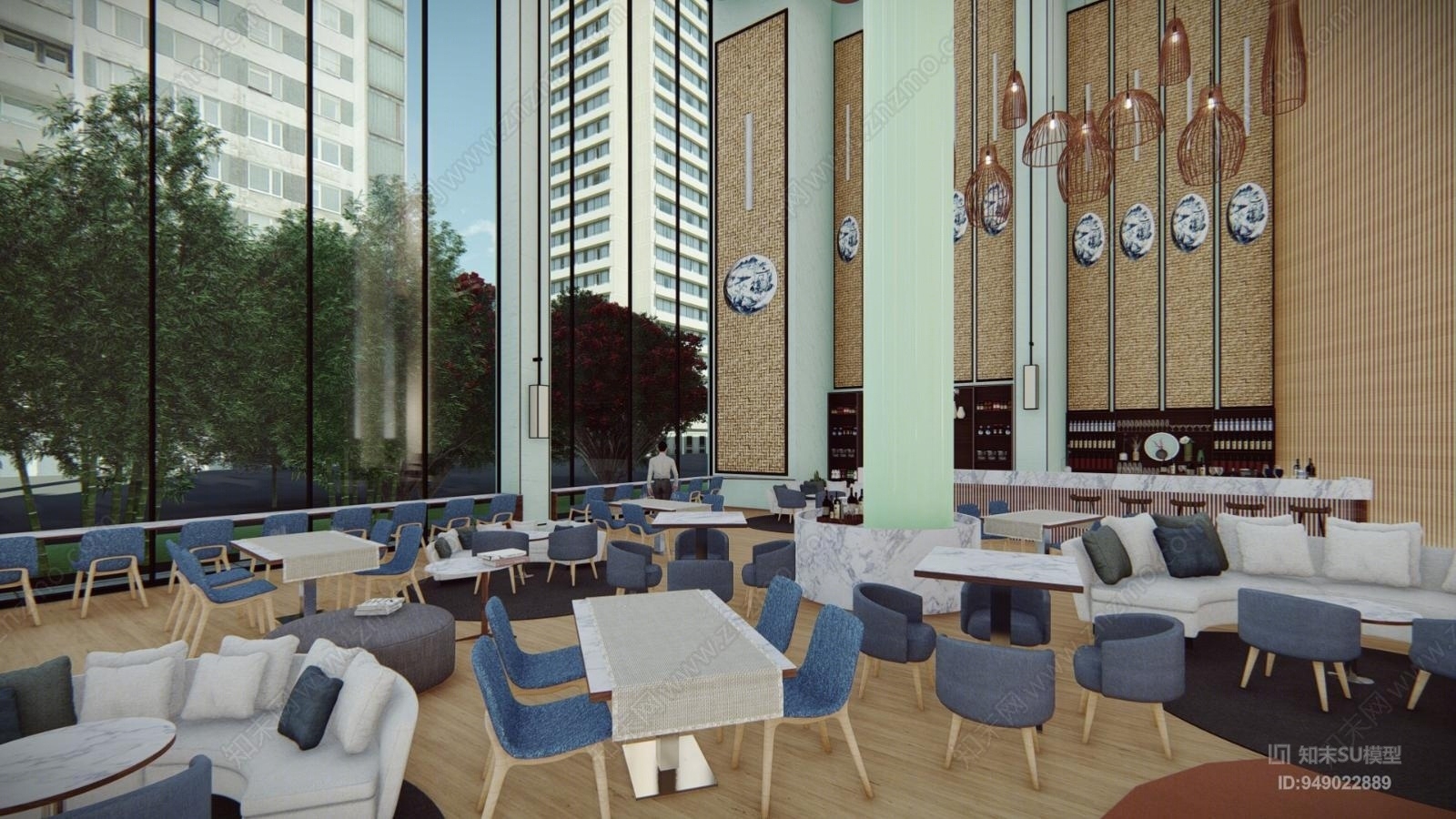 新中式风格酒店餐饮SU模型下载【ID:949022889】
