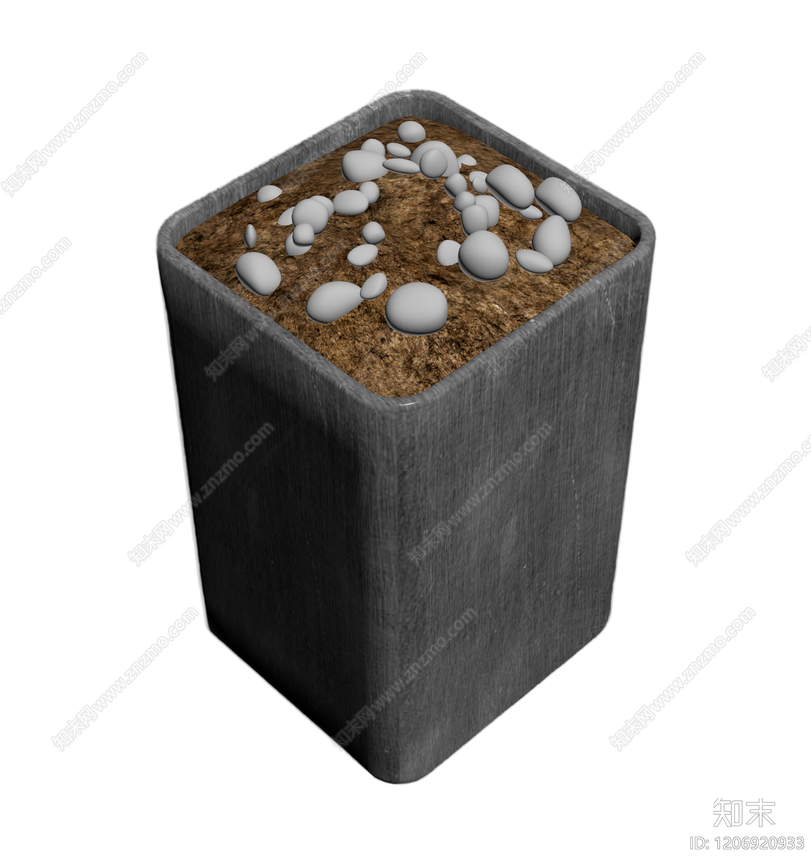 方形花盆带石子3D模型下载【ID:1206920933】