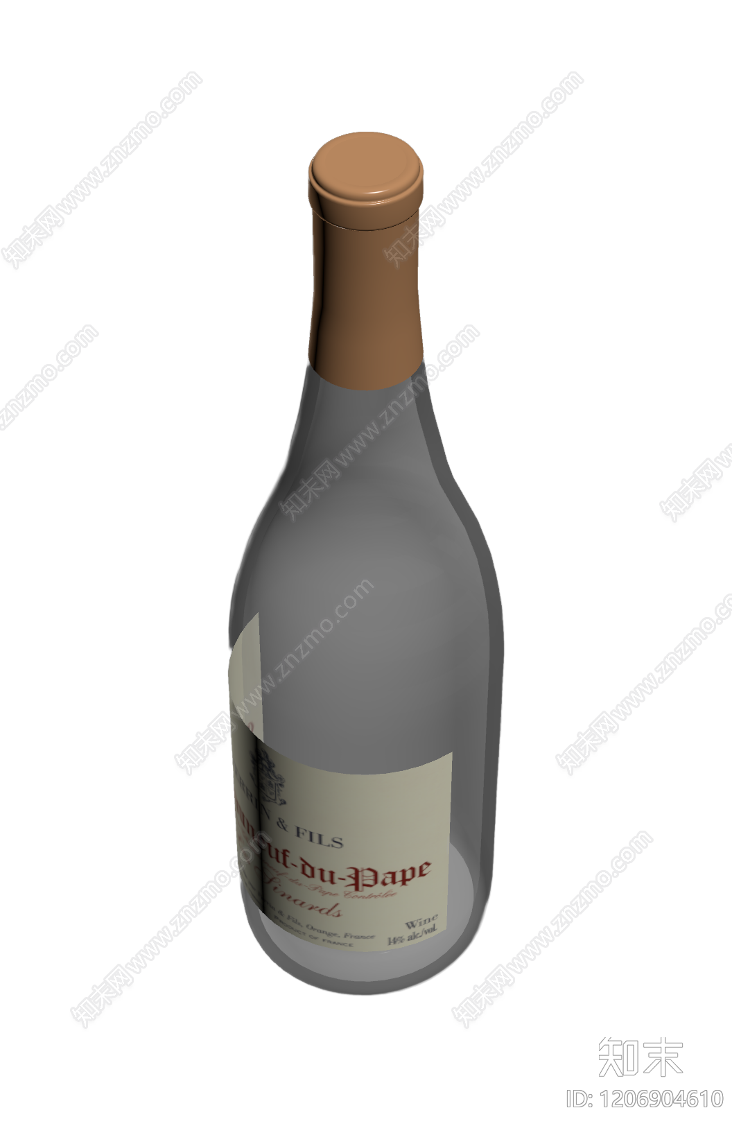 酒瓶带标签装饰品3D模型下载【ID:1206904610】