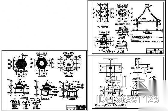 重檐六角亭全套施工图cad施工图下载【ID:166591128】
