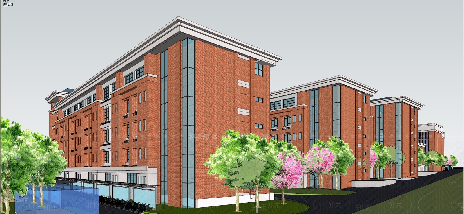 欧式风格中学建筑景观SU全模SU模型下载【ID:177498260】