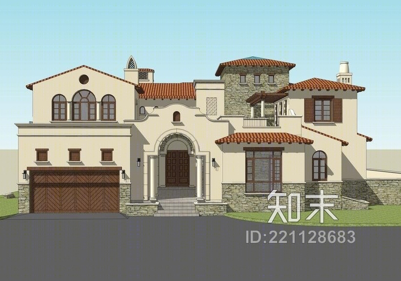 托斯卡纳风格别墅SU模型下载【ID:221128683】