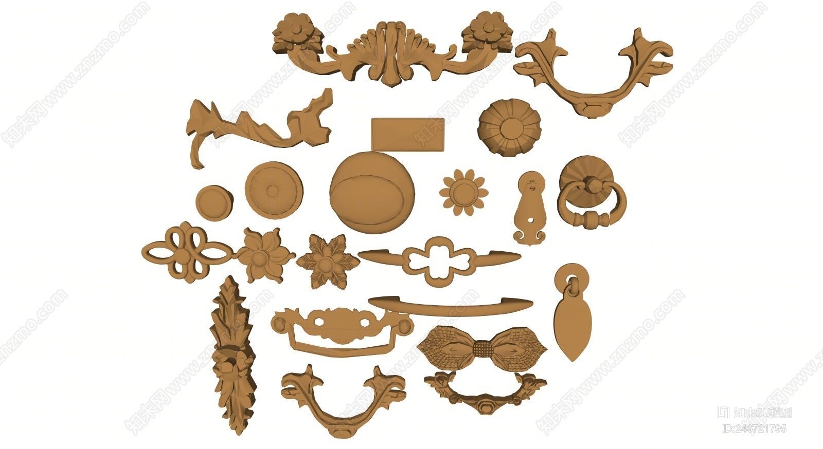 欧式雕花门把手SU模型下载【ID:246721795】