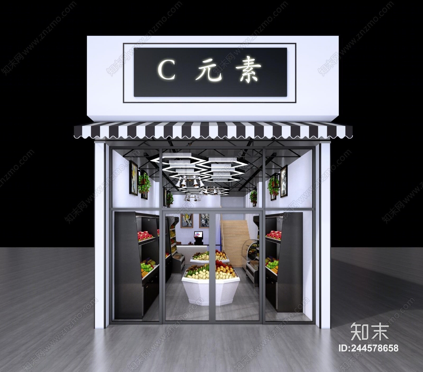 简欧黑白水果店3D模型下载【ID:244578658】