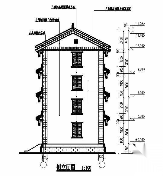 [禄丰县]某仿古派出所综合办公楼建筑办公楼建筑施工图cad施工图下载【ID:166817124】