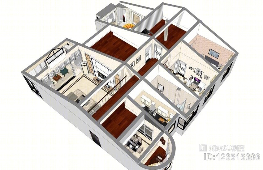 复式别墅室内设计SU模型下载【ID:123515386】