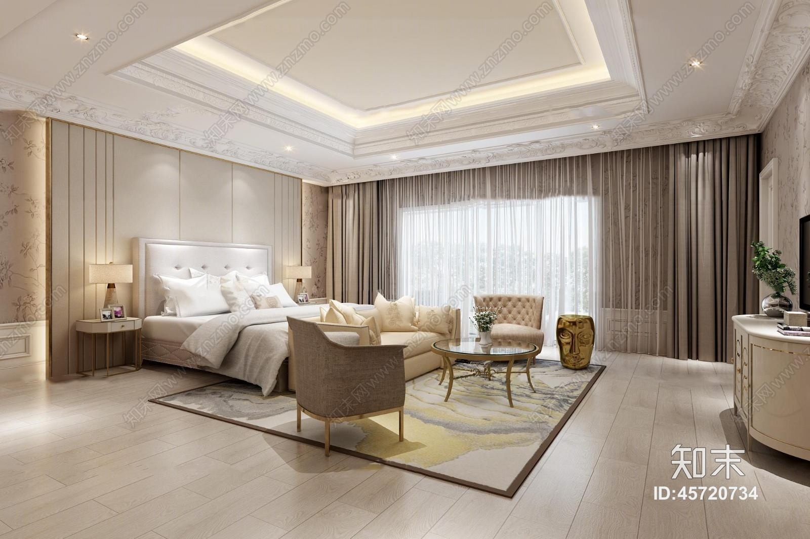 简欧卧室主人房3D模型下载【ID:45720734】