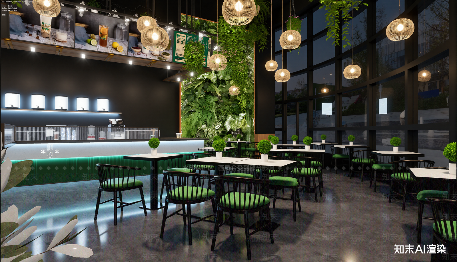 现代奶茶店3D模型渲染效果图