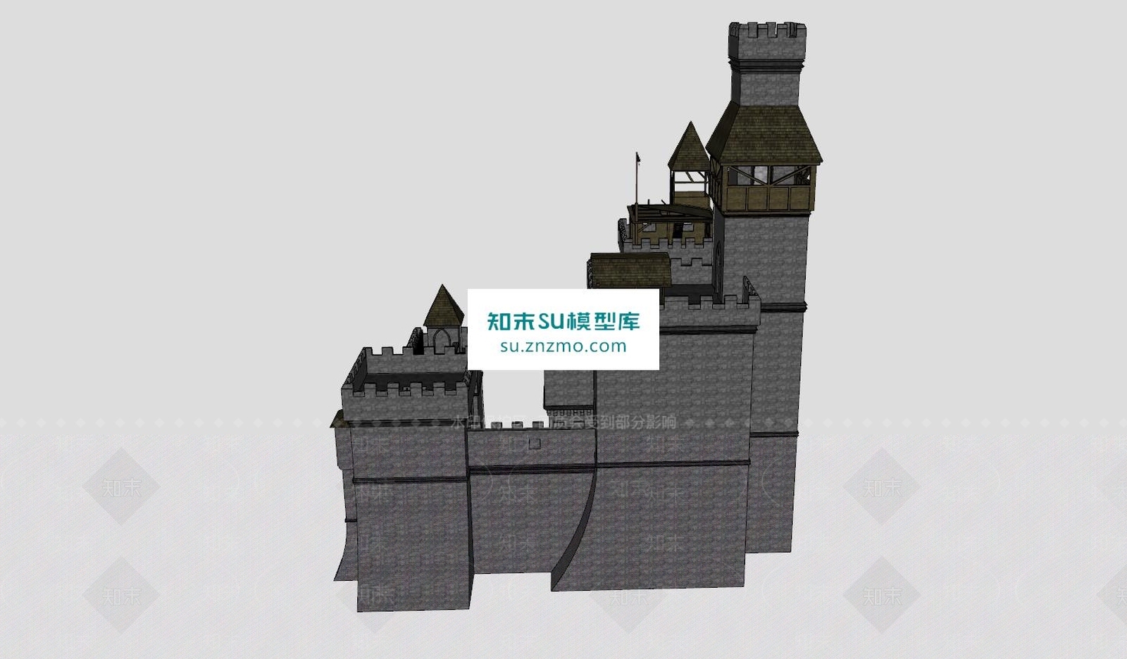 巨大城堡建筑SU模型下载【ID:166387105】