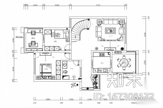 独栋雅居田园风格两层别墅装修图（含效果图）cad施工图下载【ID:167308172】