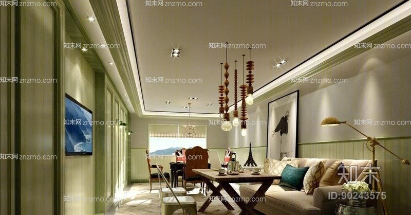 美式田园皮质双人沙发3D模型下载【ID:90243575】