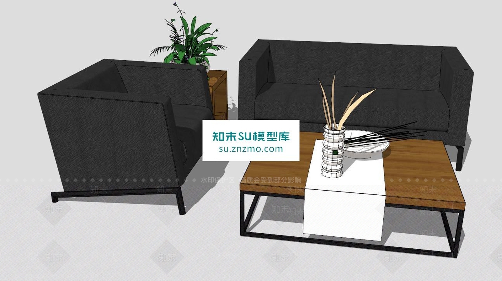 简易沙发桌椅组合SU模型下载【ID:162412224】
