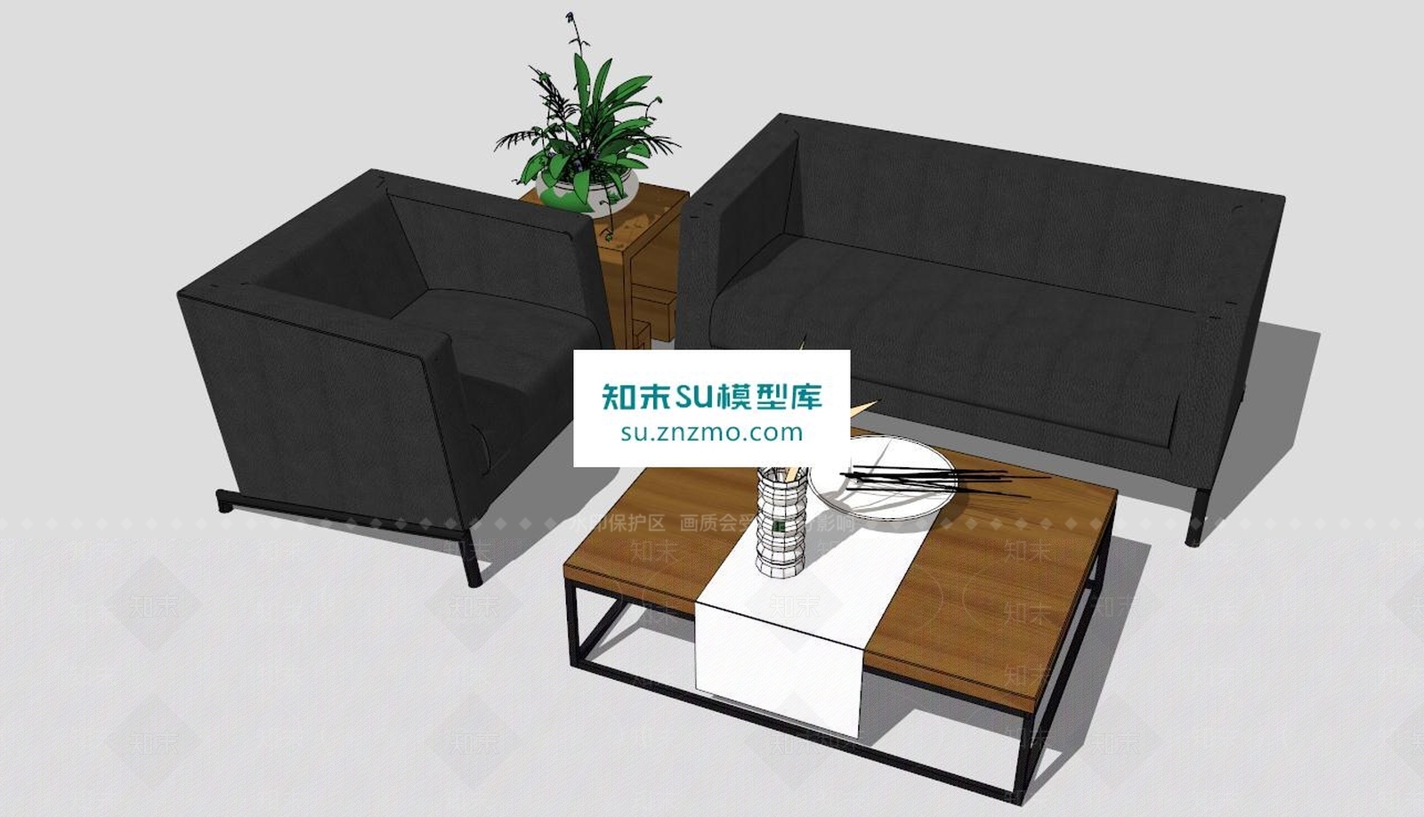 简易沙发桌椅组合SU模型下载【ID:162412224】