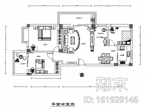 花园小区三居室装修图cad施工图下载【ID:161929146】