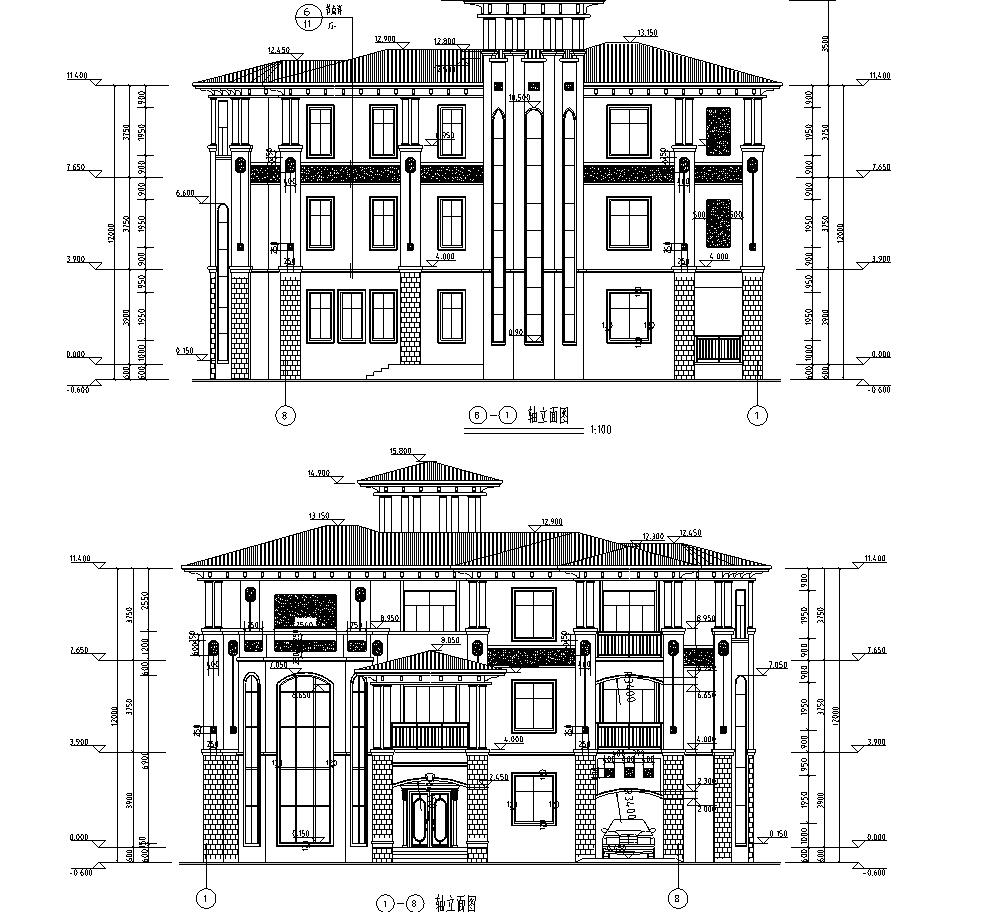 三层豪华别墅建筑设计方案（包含效果图+CAD）施工图下载【ID:166580192】