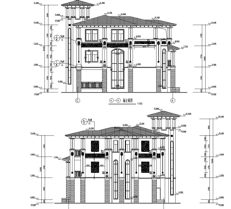 三层豪华别墅建筑设计方案（包含效果图+CAD）施工图下载【ID:166580192】