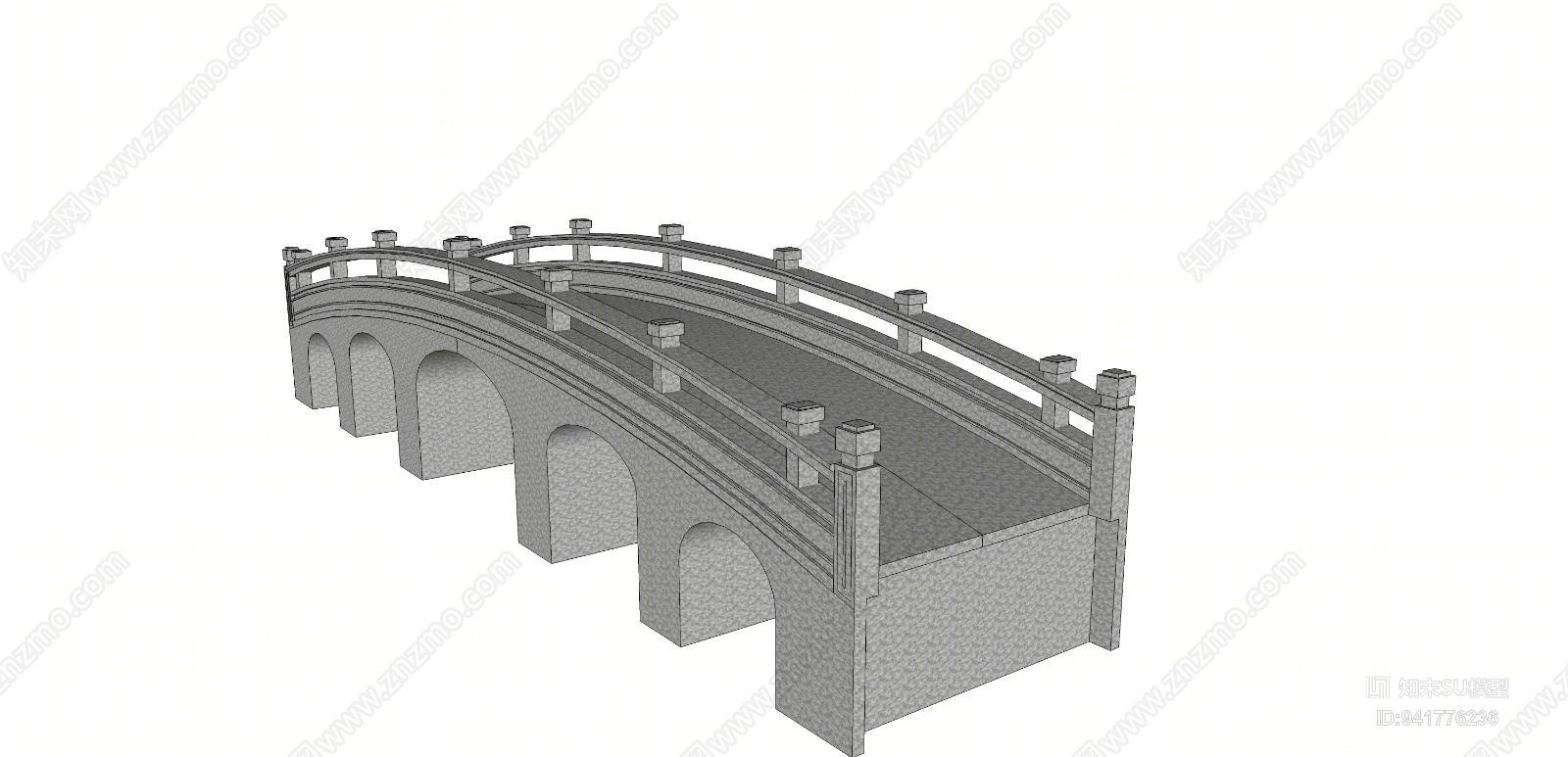 中式古典石拱桥SU模型下载【ID:941776236】
