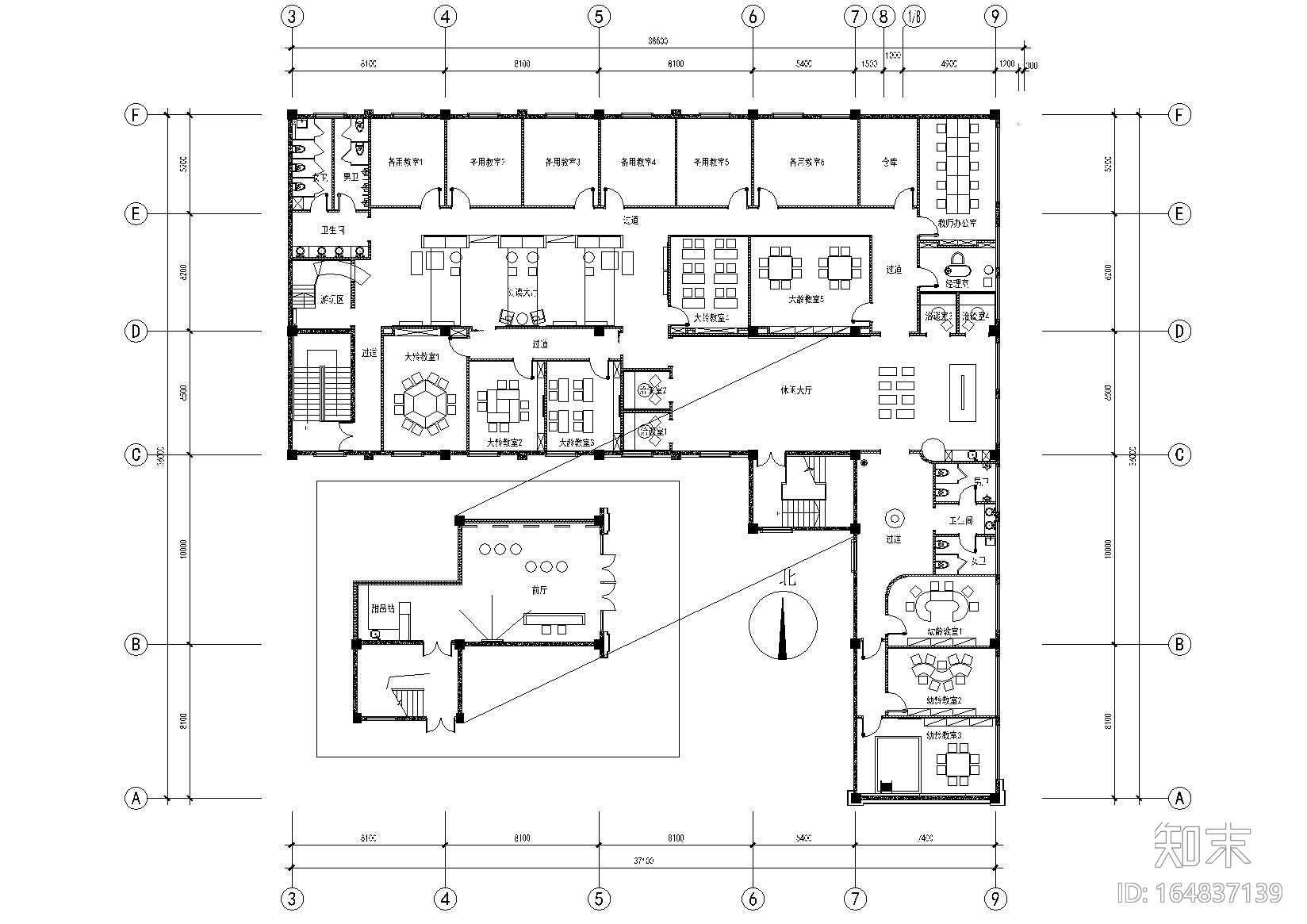 [江苏]昆山英语培训中心全套施工图_效果图cad施工图下载【ID:164837139】