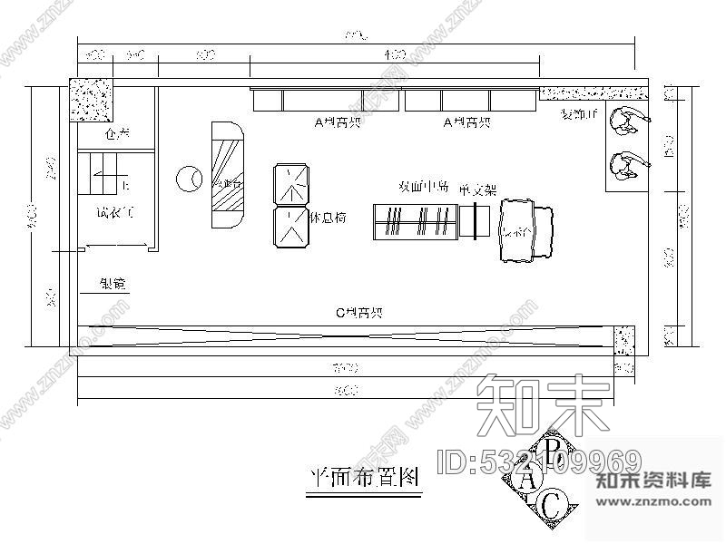 施工图某服饰专柜展示室内装修图cad施工图下载【ID:532109969】