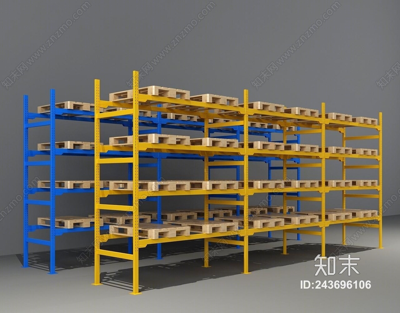 现代仓库货架3D模型下载【ID:243696106】