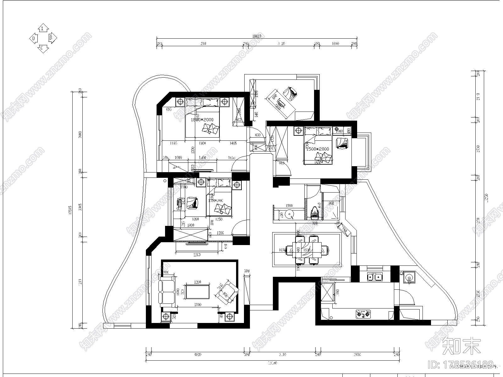 [山东]欧式舒适3居室室内设计全套CAD施工图施工图下载【ID:178536189】