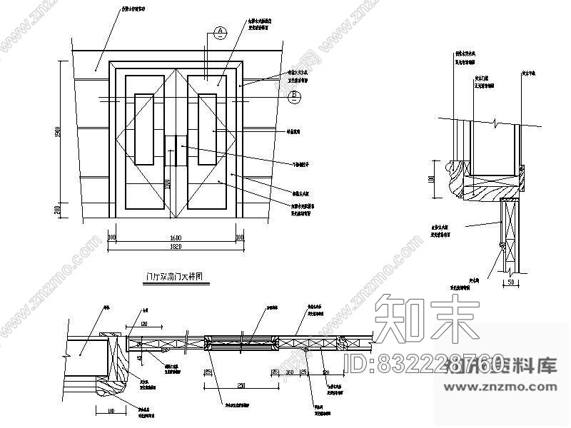 图块/节点门厅双扇门详图cad施工图下载【ID:832228760】