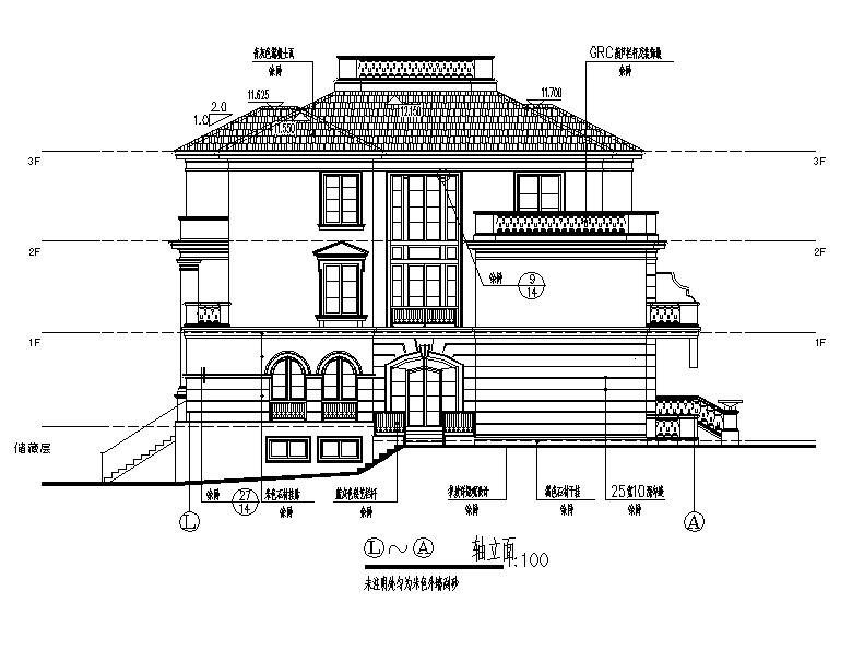 浙江四层砖混结构法式小花园住宅建筑cad施工图下载【ID:168486179】