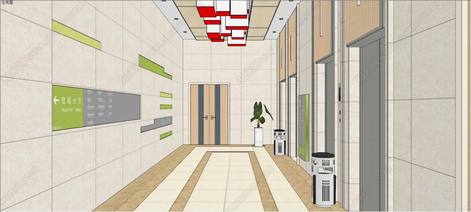 中式酒店电梯厅SU模型下载【ID:944575516】