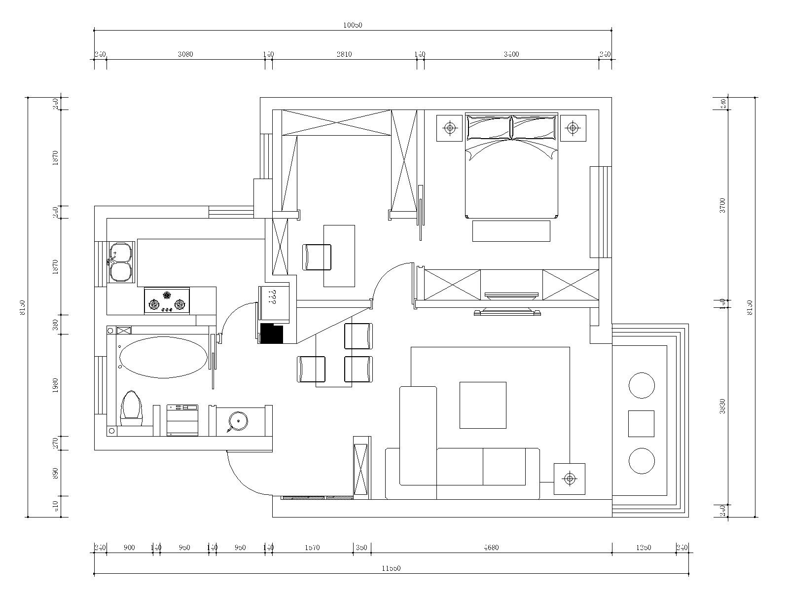 苏州65平现代简约风格住宅装修全套施工图施工图下载【ID:160099171】