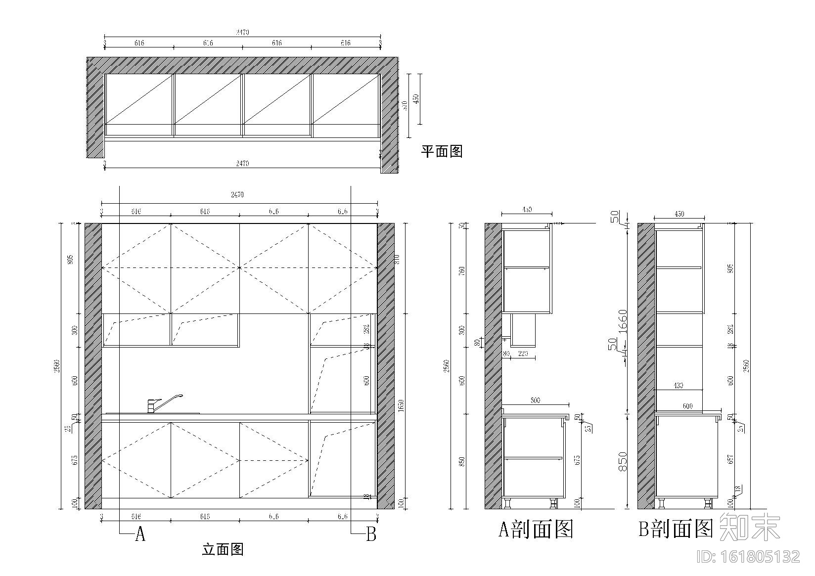 室内厨房橱柜cad施工图下载【ID:161805132】